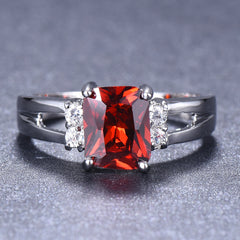Women's Silver Red Stone CZ Crystal Claw Ring Princess Jewelry Gift