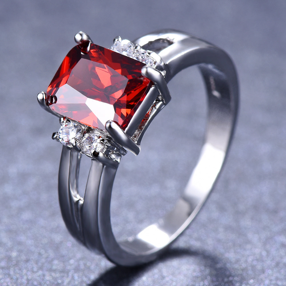Women's Silver Red Stone CZ Crystal Claw Ring Princess Jewelry Gift