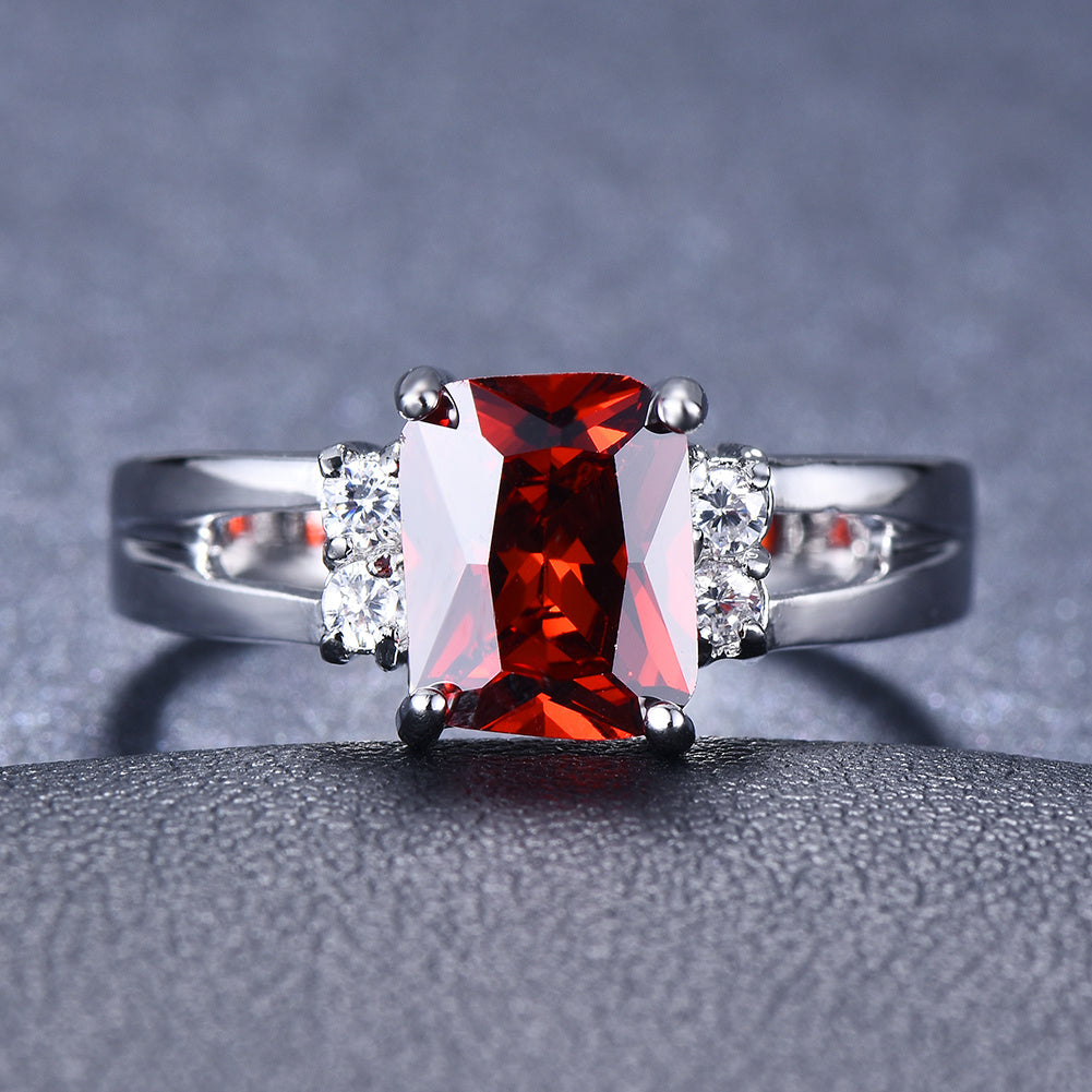 Women's Silver Red Stone CZ Crystal Claw Ring Princess Jewelry Gift