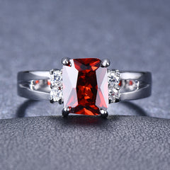 Women's Silver Red Stone CZ Crystal Claw Ring Princess Jewelry Gift