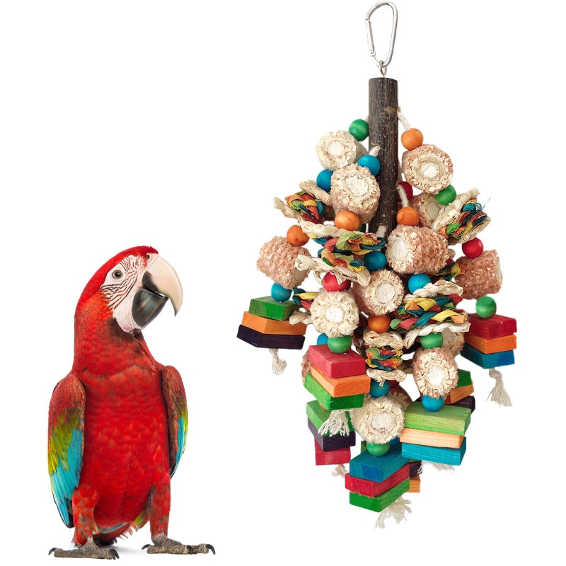 Large Parrot Gnawing Toy Bird Durable Tear Decompression Bite Skewers Wood Block