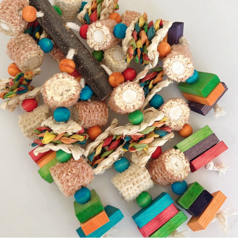 Large Parrot Gnawing Toy Bird Durable Tear Decompression Bite Skewers Wood Block