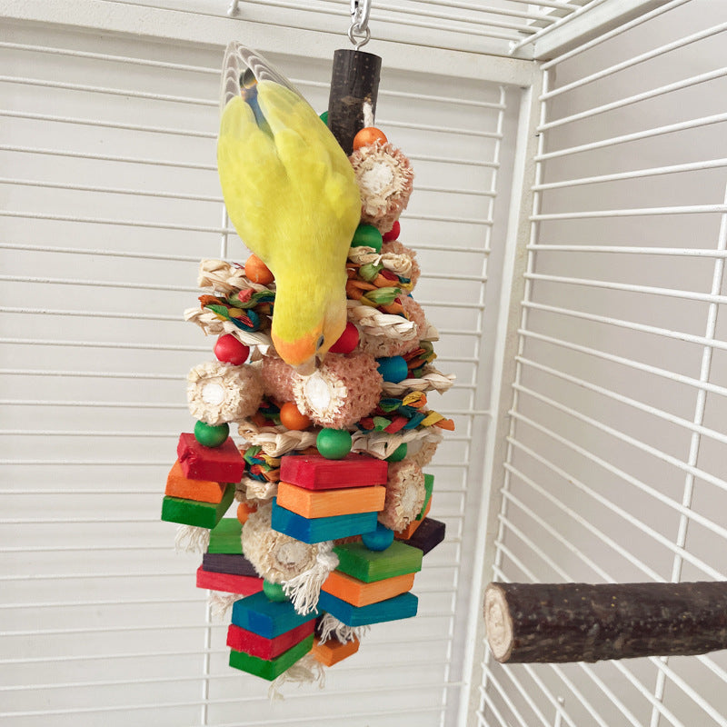 Large Parrot Gnawing Toy Bird Durable Tear Decompression Bite Skewers Wood Block