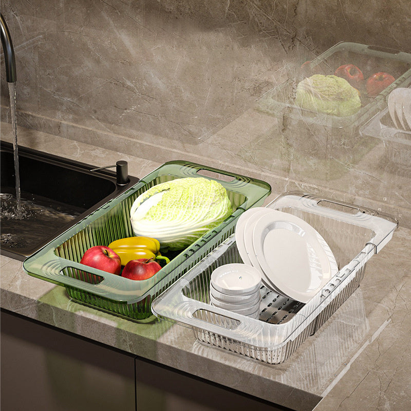 Transparent Retractable Drain Basket for Dish Fruit Vegetable Washing