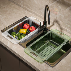Transparent Retractable Drain Basket for Dish Fruit Vegetable Washing