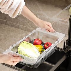 Transparent Retractable Drain Basket for Dish Fruit Vegetable Washing