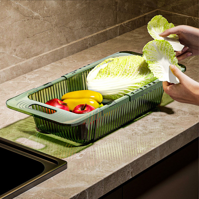 Transparent Retractable Drain Basket for Dish Fruit Vegetable Washing