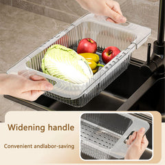Transparent Retractable Drain Basket for Dish Fruit Vegetable Washing