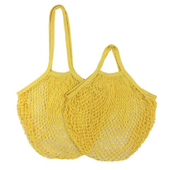 2pcs Reusable Cotton Mesh Grocery Bags with Long Handle - Colorful