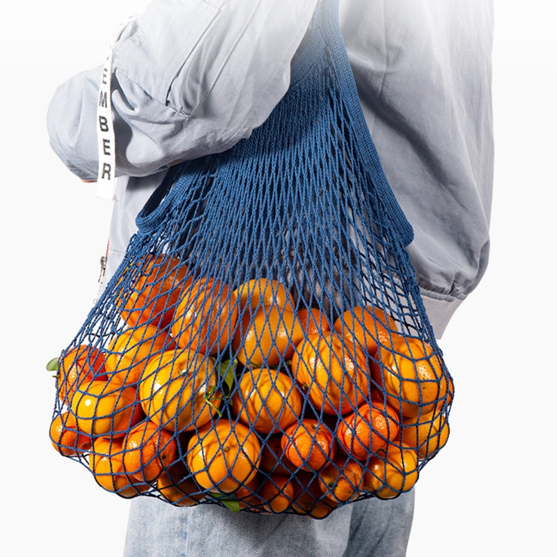2pcs Reusable Cotton Mesh Grocery Bags with Long Handle - Colorful