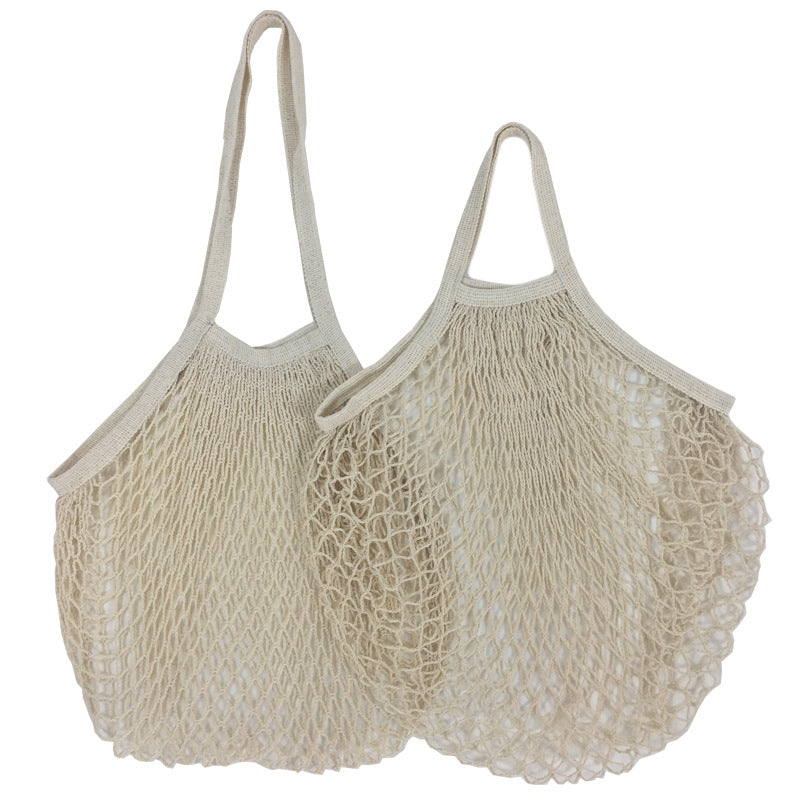 2pcs Reusable Cotton Mesh Grocery Bags with Long Handle - Colorful