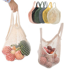 2pcs Reusable Cotton Mesh Grocery Bags with Long Handle - Colorful