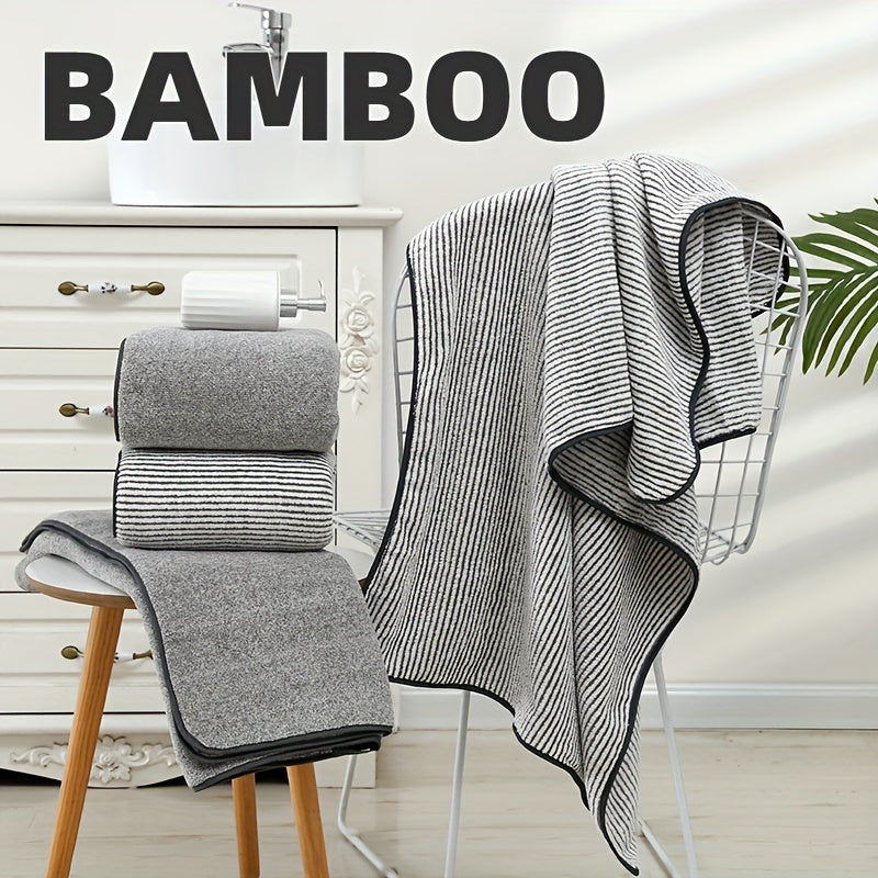 2pcs Bamboo Fiber Bath Towel Set Soft Absorbent Quick Drying Towel