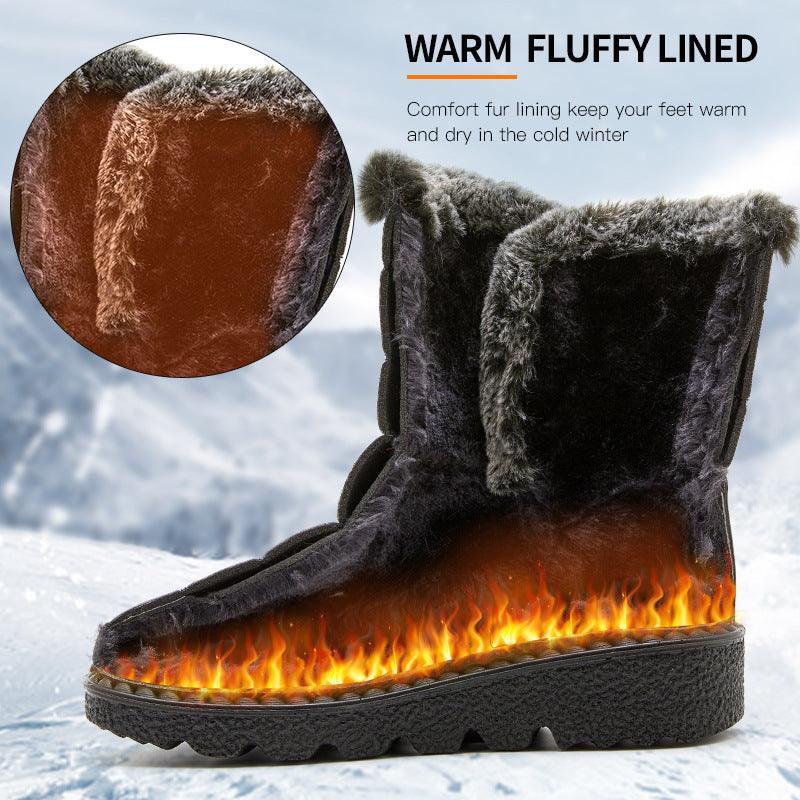 Women's Waterproof Snow Boots Plush Inner Slip on Mid-tube Boots