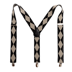 Green Elastic 3 Clip Braces Diamond Pattern Adult Suspenders