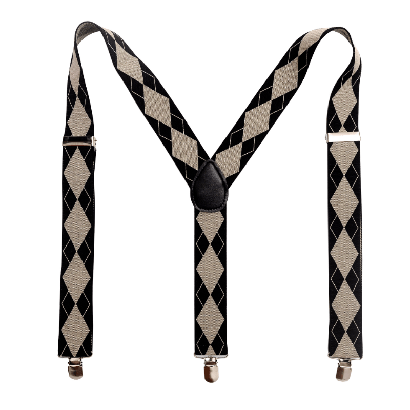 Green Elastic 3 Clip Braces Diamond Pattern Adult Suspenders