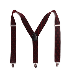 Green Elastic 3 Clip Braces Diamond Pattern Adult Suspenders