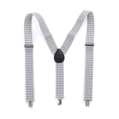 Green Elastic 3 Clip Braces Diamond Pattern Adult Suspenders