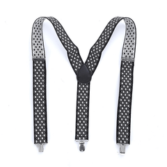 Green Elastic 3 Clip Braces Diamond Pattern Adult Suspenders