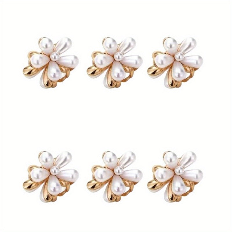 6pcs Crystal Flower Hair Clip Faux Pearl Hairpin Non slip Hair Claw