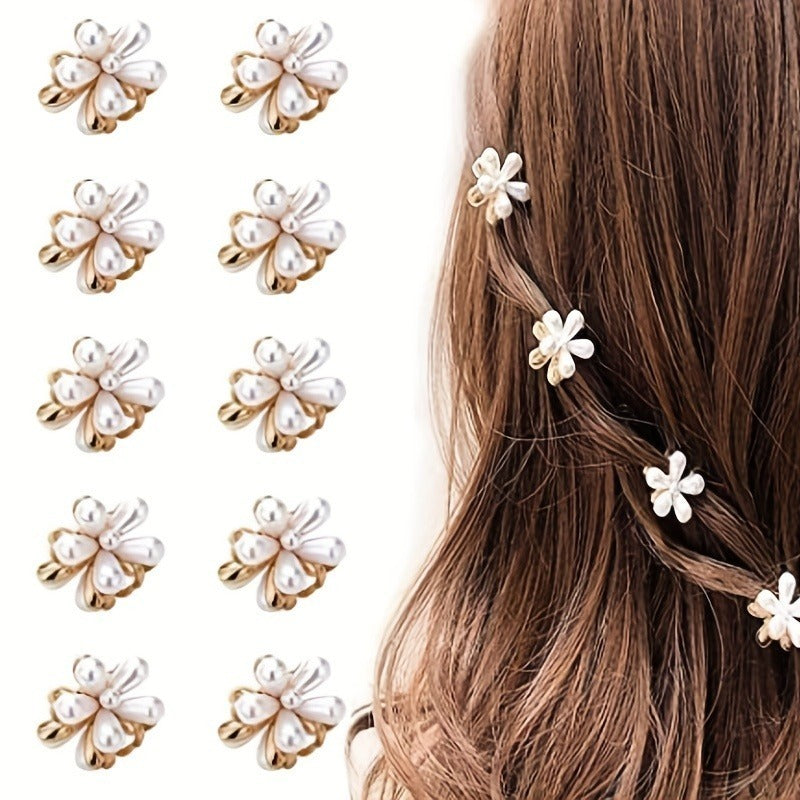 6pcs Crystal Flower Hair Clip Faux Pearl Hairpin Non slip Hair Claw