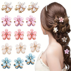 6pcs Crystal Flower Hair Clip Faux Pearl Hairpin Non slip Hair Claw