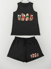Christmas Lounge Set Women's Snowman Tank Top & Shorts Pajamas