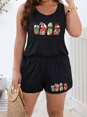 Christmas Lounge Set Women's Snowman Tank Top & Shorts Pajamas