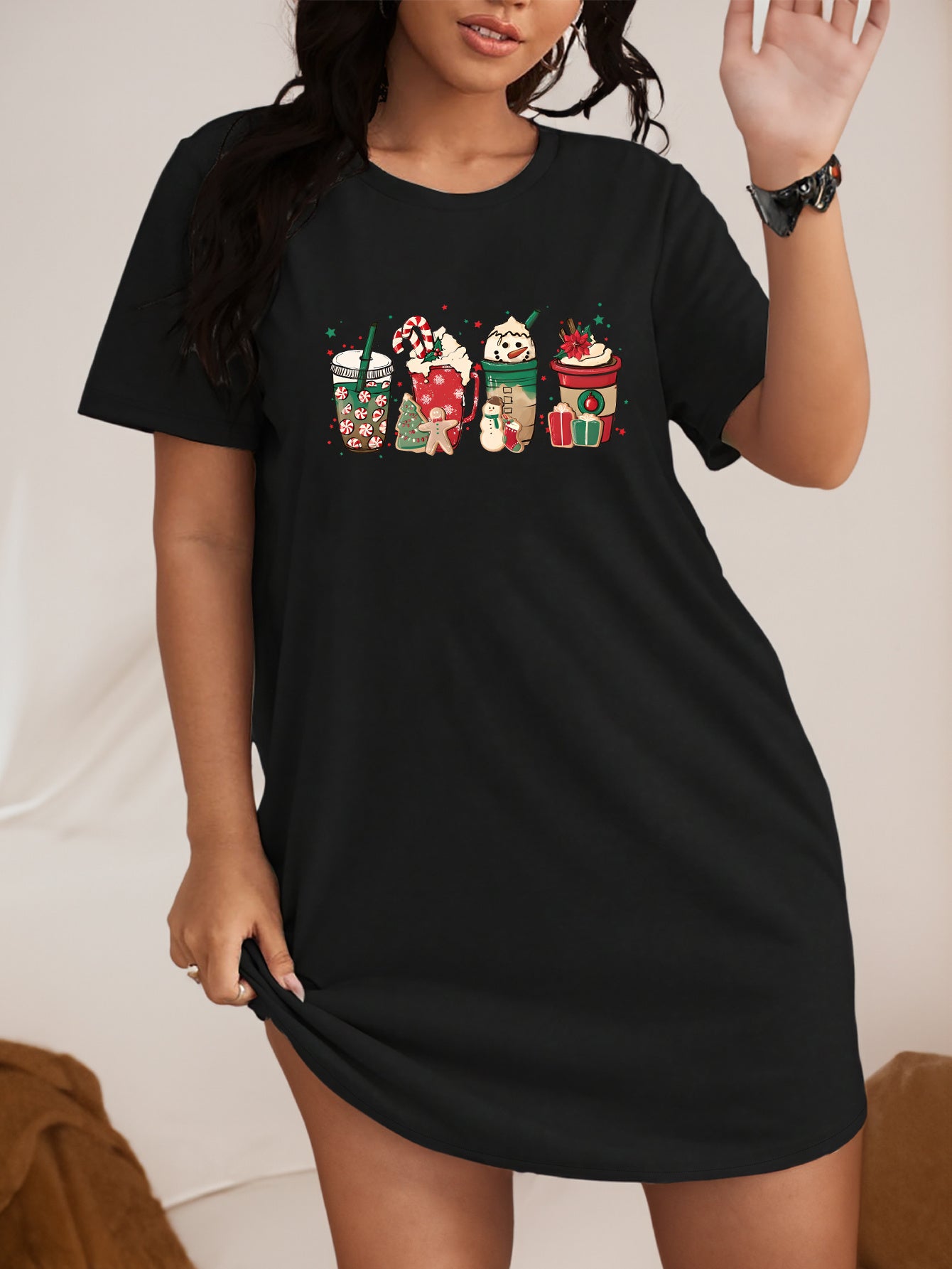 Snowman Drinks Print Tee Nightdress