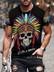 Men's 3D Totem Skull Graphic T-shirt - Outdoor Casual Tee