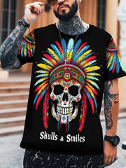 Men's 3D Totem Skull Graphic T-shirt - Outdoor Casual Tee
