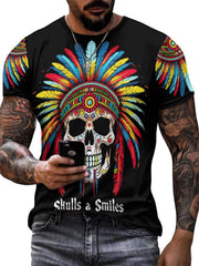 Men's 3D Totem Skull Graphic T-shirt - Outdoor Casual Tee