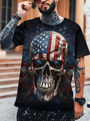 Men's 3D American Flag Skull Graphic T shirt for Outdoor
