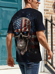 Men's 3D American Flag Skull Graphic T shirt for Outdoor