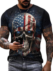 Men's 3D American Flag Skull Graphic T shirt for Outdoor