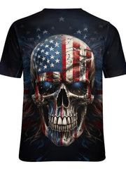 Men's 3D American Flag Skull Graphic T shirt for Outdoor