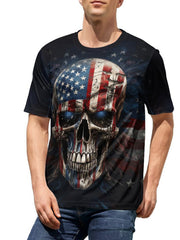 Men's 3D American Flag Skull Graphic T shirt for Outdoor