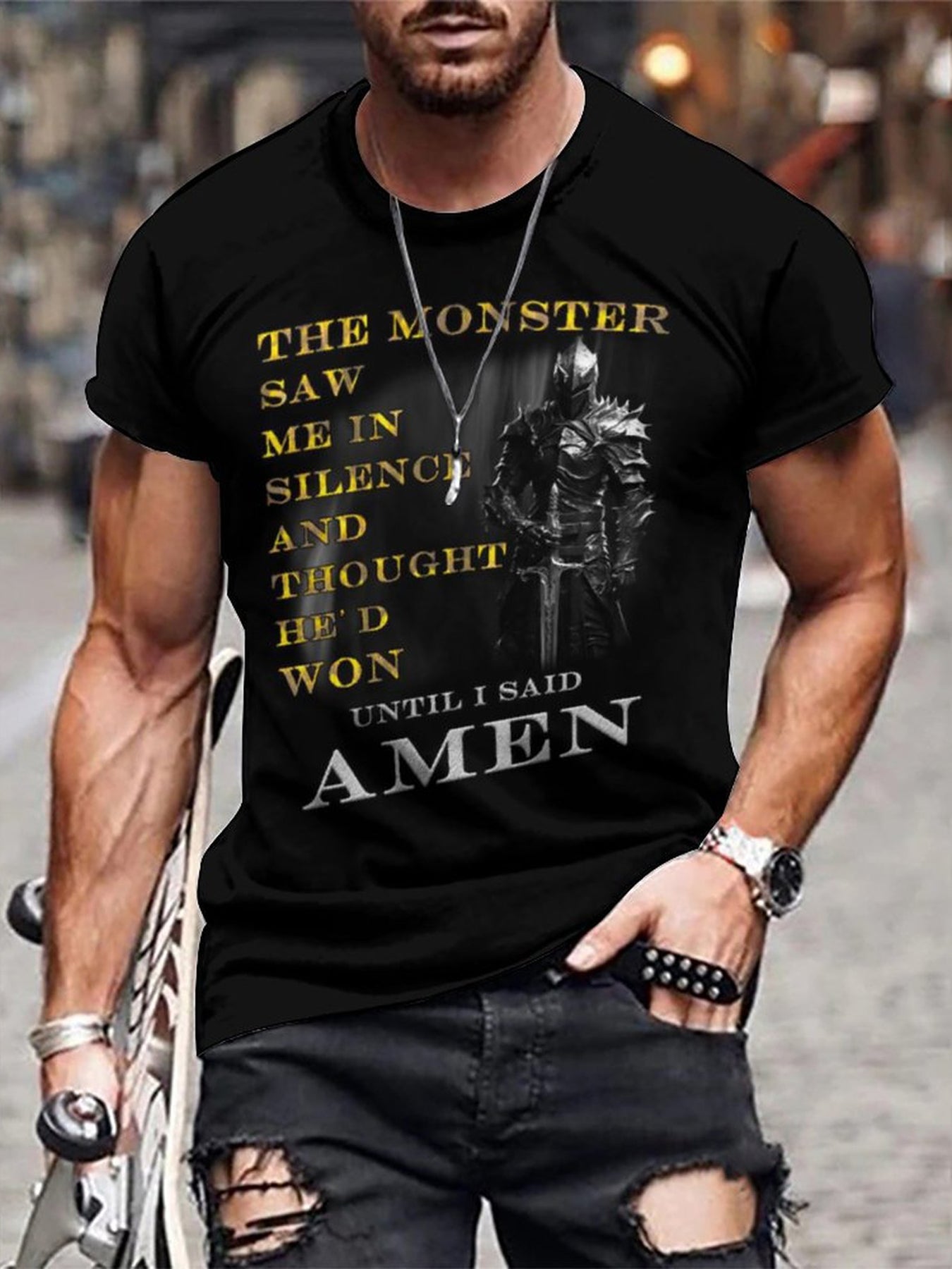 Men's 3D Knight Graphic T-shirt for Outdoor Casual Wear