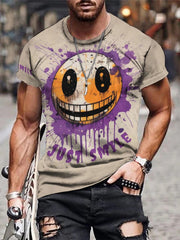 Men's 3D Graffiti Smile Graphic T-shirt Casual Breathable Tee