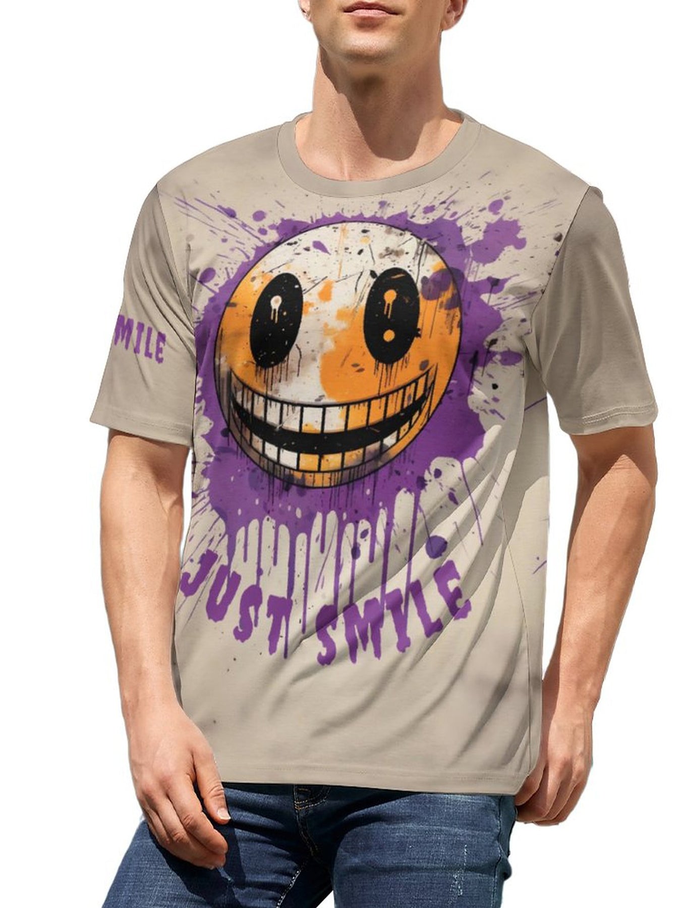Men's 3D Graffiti Smile Graphic T-shirt Casual Breathable Tee