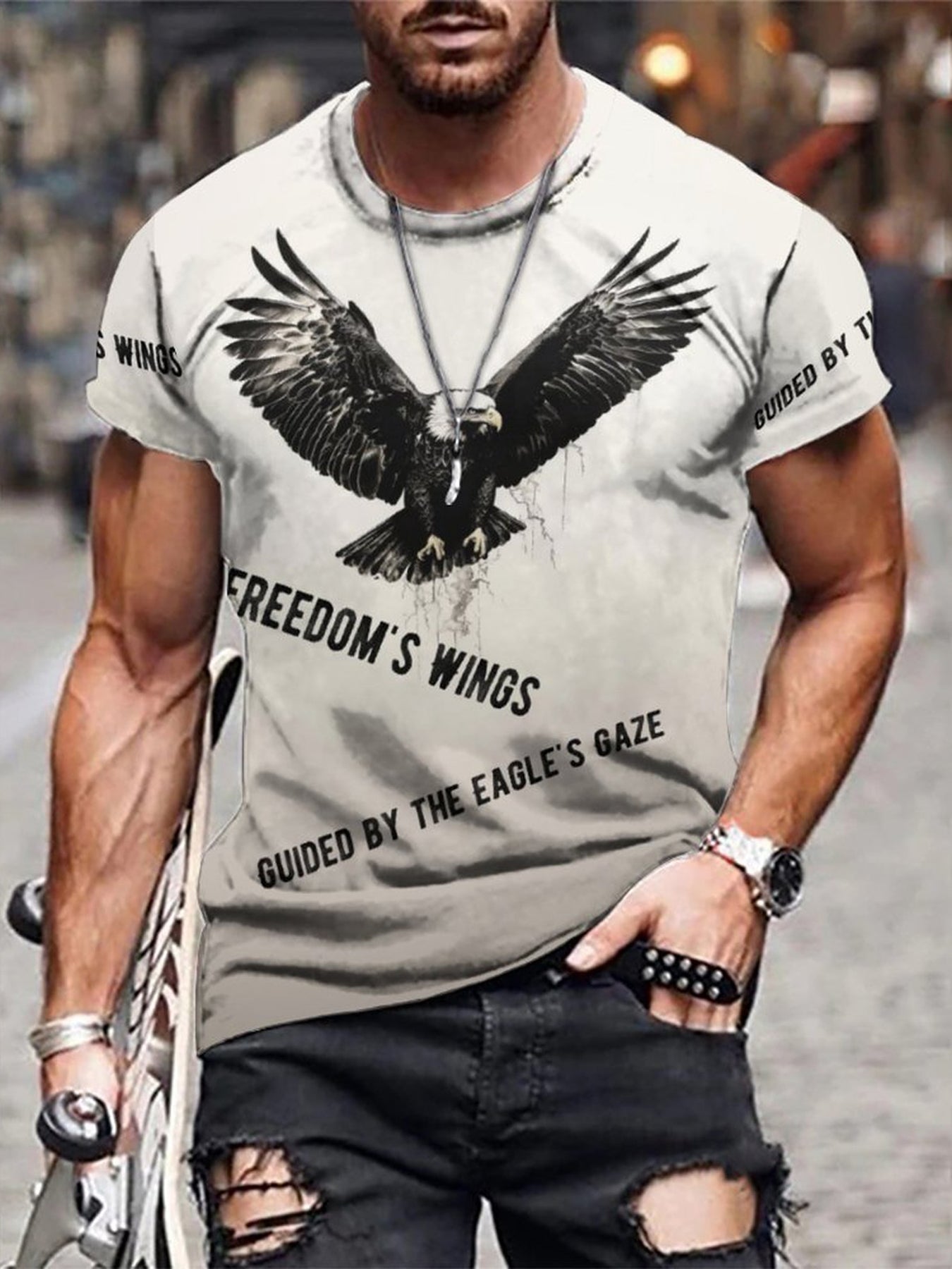Men's 3D Eagle Graphic T shirt Casual Stretch Tee
