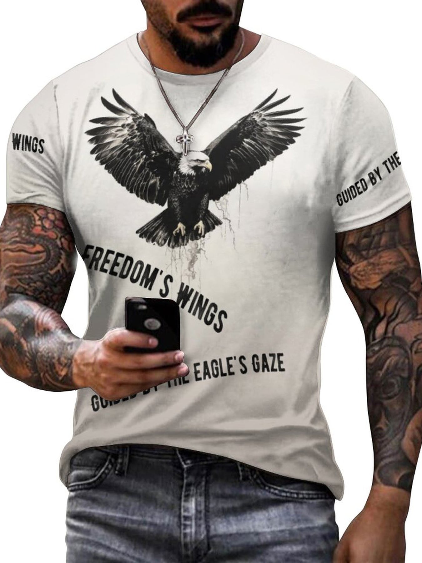 Men's 3D Eagle Graphic T shirt Casual Stretch Tee