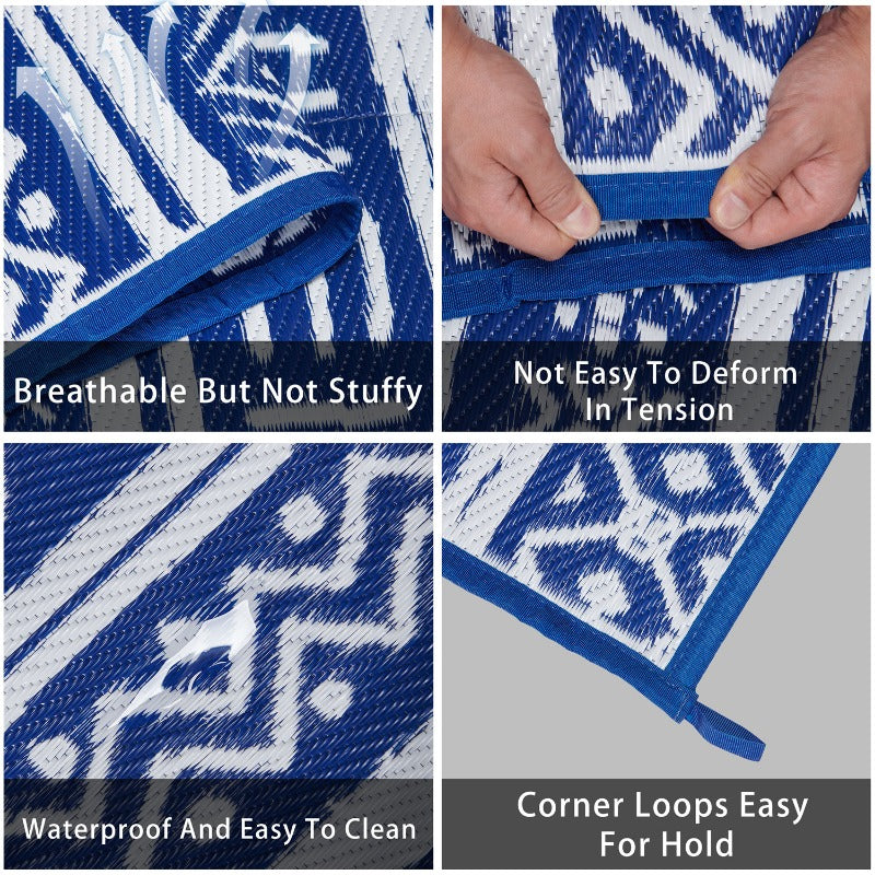 Waterproof Reversible RV Camping Rug for Patio Balcony Beach