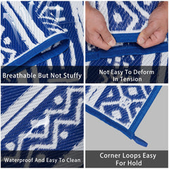 Waterproof Reversible RV Camping Rug for Patio Balcony Beach