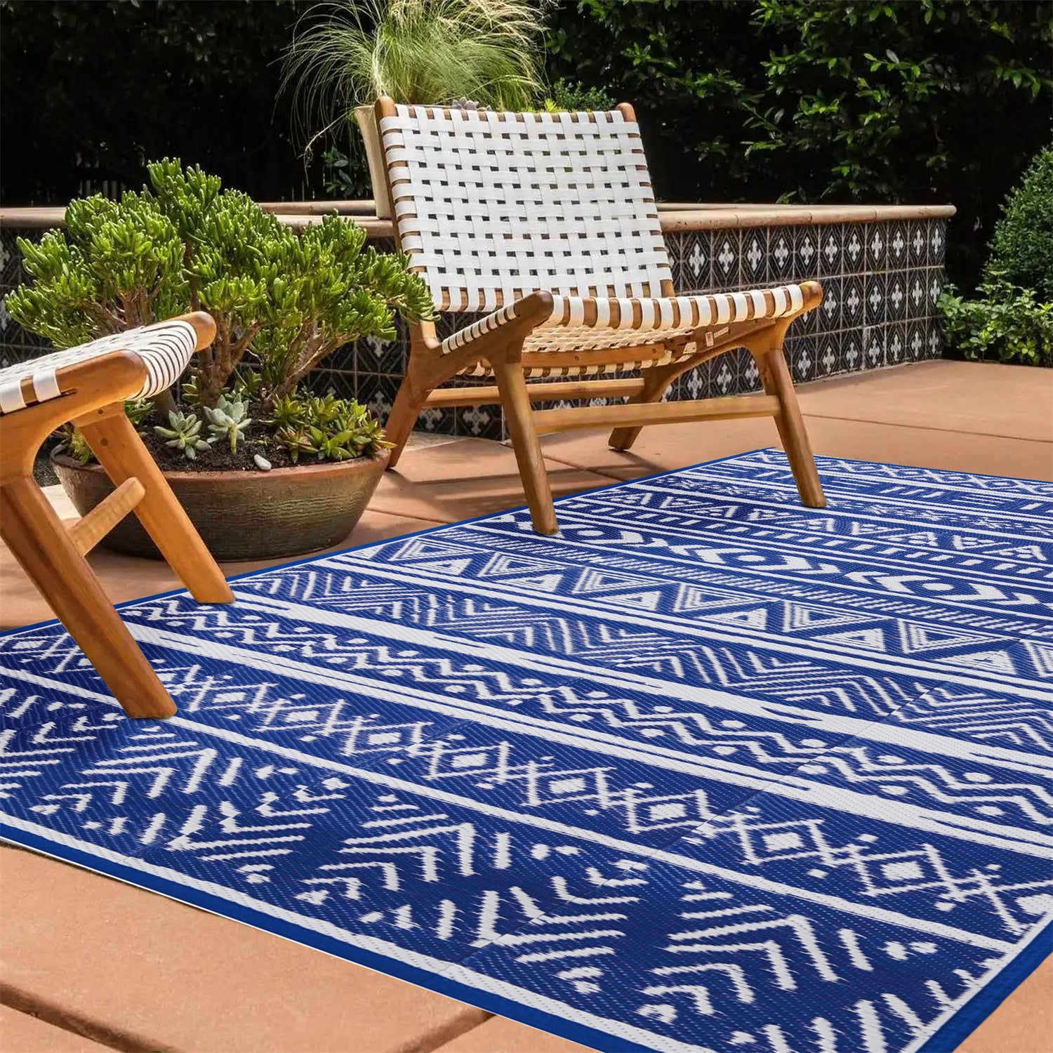 Waterproof Reversible RV Camping Rug for Patio Balcony Beach