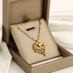 Copper Zircon Mother Love Flower Pendant Necklace for Girls
