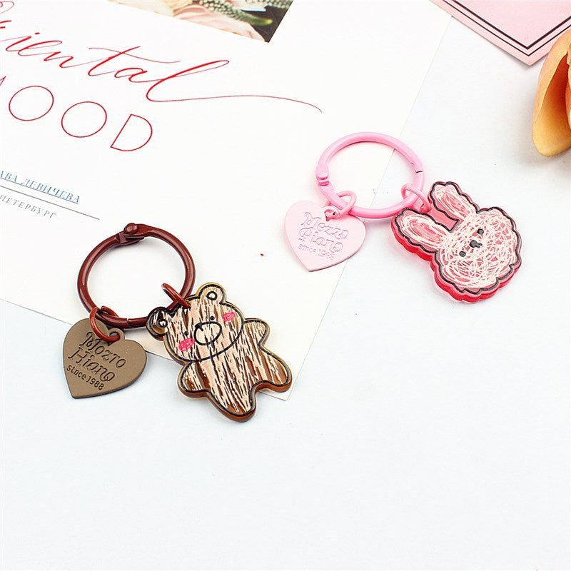2pcs Acrylic Graffiti Small Bear Happy Face Heart Keychain Pendant