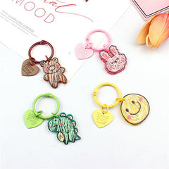 2pcs Acrylic Graffiti Small Bear Happy Face Heart Keychain Pendant