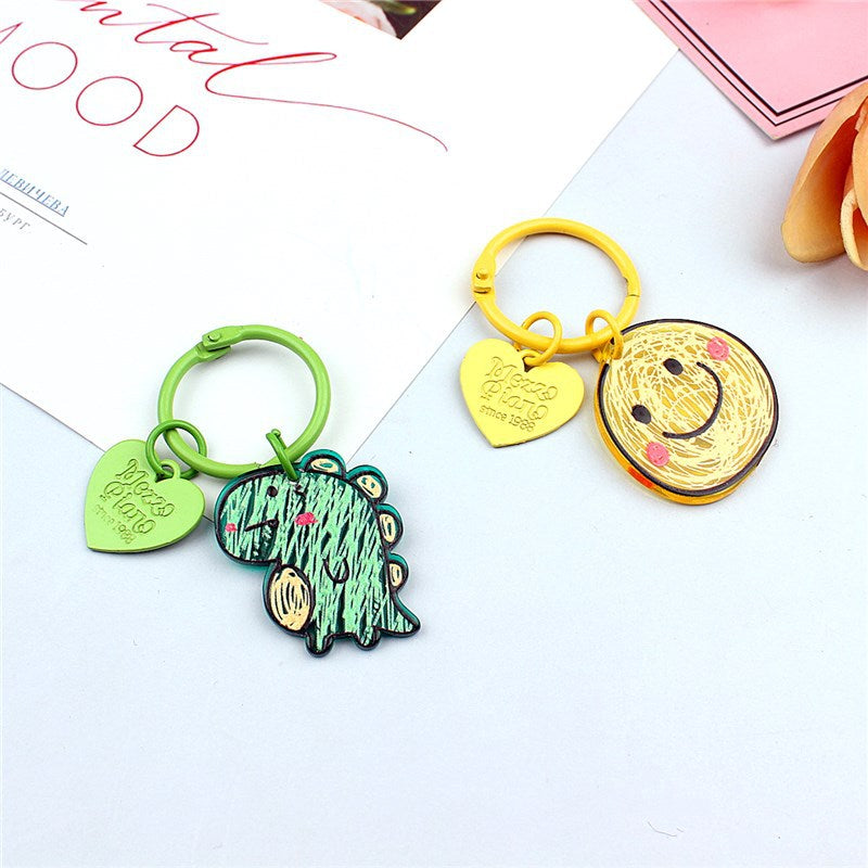2pcs Acrylic Graffiti Small Bear Happy Face Heart Keychain Pendant