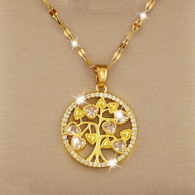 Girl's Zircon Love Life Tree Necklace Titanium Steel Chain